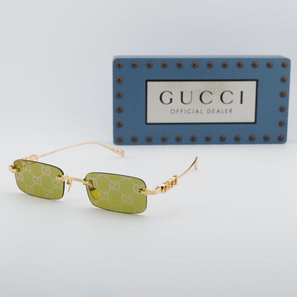 Gucci GG1808S 002 Rectangle Sunglasses - Gold/Green with GG pattern Mirror